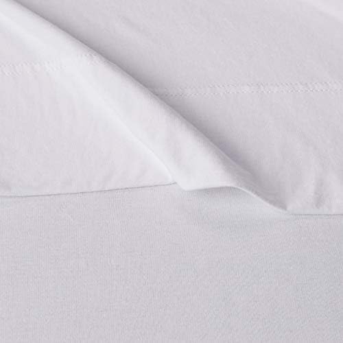 Amazon Basics Breathable, Stretchy 100% Cotton Jersey 3-Piece Bed Sheet Set, Includes Flat and Fitted Sheets, Pillowcase, Twin, White (Pack of 2)