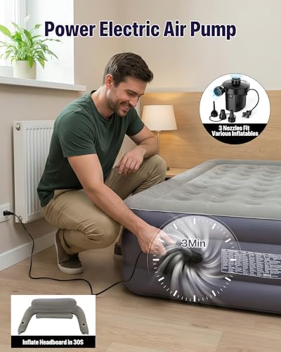 A-ER-FA Queen Air Mattress with Detachable Headboard and Cup Holder - 20 Height 700lbs Capacity Comfort Inflatable Bed for Guests Home Camping and Travel Durable Construction,Colchón Inflable,Air Bed