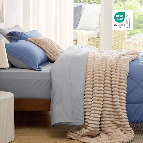 Bedsure Twin XL Comforter Set Reversible Bed Set 5 Infinity Blue/Light Grey