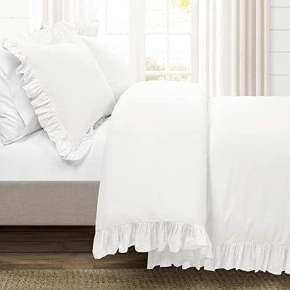 Lush Decor Reyna Ruffle Cotton Duvet Cover Set 3 Piece Set King, Pure White - King Size Bedding Set - White Duvet King- Ruffled Bedding - Coquette Decor