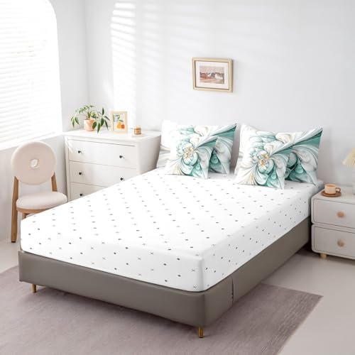 Erosebridal Marble Texture Comforter Set Full Size,Abstract Mable Floral Bedding Set for Kids Teens,Green Tie Dye (Comforter+Fitted+Flat Sheet+2 Pillowcases+2 Throw Pillow Covers) 7 Pieces Bed Set