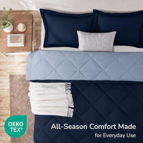 downluxe Full Comforter Set Soft Reversible 3 Pieces, Blue/Sapphire