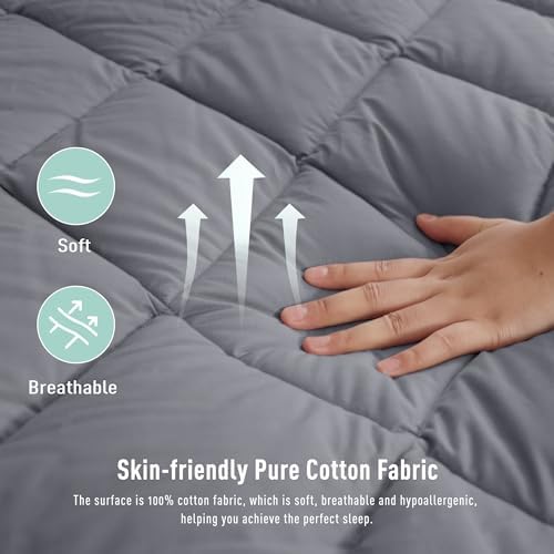Twin XL Mattress Pad Cotton Quilted Cover, 8-22" Deep Pocket, Gray