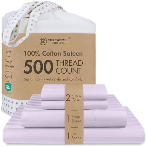 Threadmill 500 Thread Count Cotton Queen Sheet Set, Damask, Lilac, 4-Piece