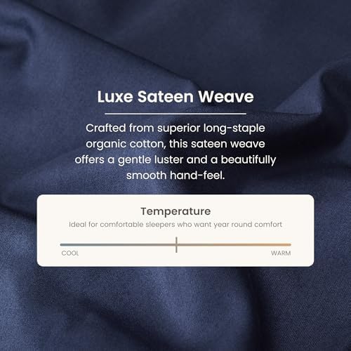 BIOWEAVES 100% Organic Cotton King Duvet Cover Set, 3-Piece, 300 Thread Count Sateen Weave GOTS Certified Comforter Cover with Buttoned Closure and 2 Pillow Shams – Navy Blue, 104x90 inches