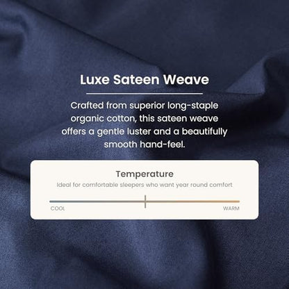 BIOWEAVES 100% Organic Cotton King Duvet Cover Set, 3-Piece, 300 Thread Count Sateen Weave GOTS Certified Comforter Cover with Buttoned Closure and 2 Pillow Shams – Navy Blue, 104x90 inches