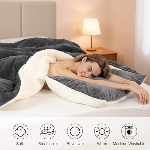 Fluffy Sherpa Cal King Comforter Set, Thick Bedding Set 3PC, Charcoal