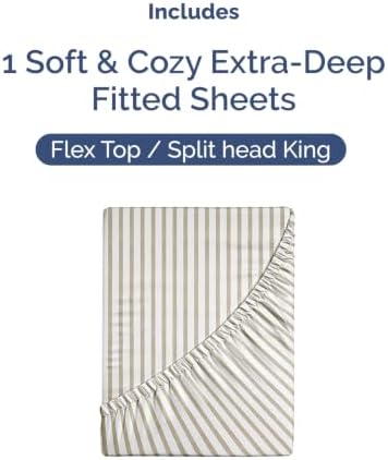 CGK Linens Extra Deep Flex Top Split Head King Fitted Sheet - Beige Stripes