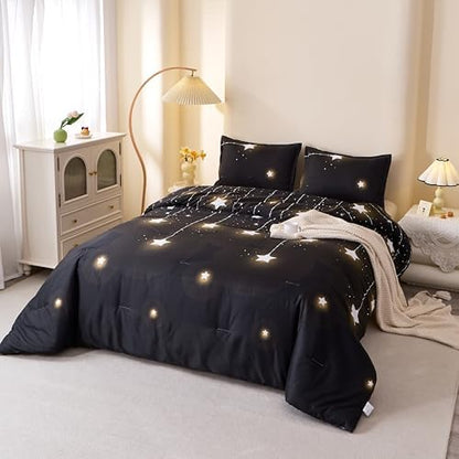Caressma Black Comforter Set Shooting Star Galaxy King Size 3 Pieces