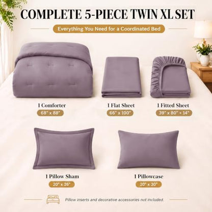 CozyLux Twin XL Comforter Dusty Purple, 5 Pieces Bed in a Bag