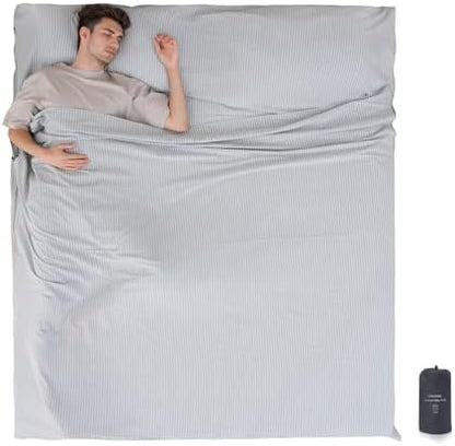 100% Cotton Sleeping Bag Liner with Full Length Zipper on 3 Sides; Single/Double Adult Sleep Sack for Travel & Camping, Multifunctional Travel Sheets (Unzipped 87”x87”) for Hotel, Lightweight