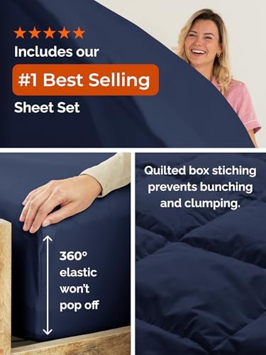 King Comforter Set - Navy Blue Bedding for All Seasons - 3 Piece Bed Set