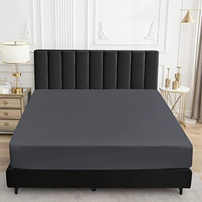 Sufdari Twin XL Mattress Protector,Waterproof Mattress Protector,Fitted Sheet Style Mattress Cover with 18" Deep Pocket,Washable and Comfortable-Deep Gray,Twin XL
