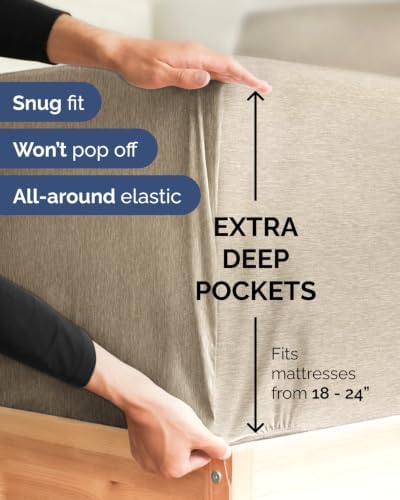Extra Deep Flex Top Split Head King Sheet Set - 6pc Comfy - Heathered Beige