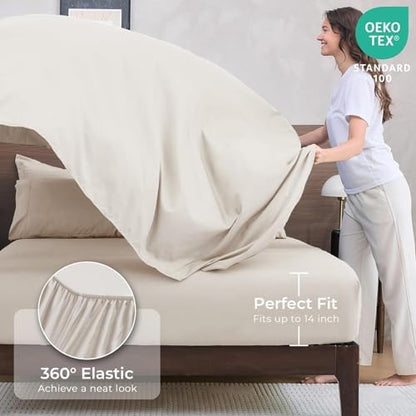 HEVUMYI 7-Piece Oversized King Comforter Set, Beige Bed in a Bag