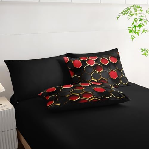 7 Piece Red and Black Comforter Set King Checkered，King Size Checkered Bedding Set，(1 Comforter, 1 Flat Sheet, 1 Fitted Sheet, 2 Pillowcase and 2 Pillow Sham)
