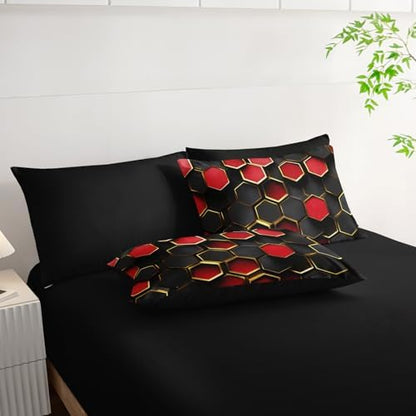 7 Piece Red and Black Comforter Set King Checkered，King Size Checkered Bedding Set，(1 Comforter, 1 Flat Sheet, 1 Fitted Sheet, 2 Pillowcase and 2 Pillow Sham)
