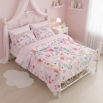 QOOMO Axolotl 7 Pieces Comforter Set Full Size,Pink Axolotl Bedding Set