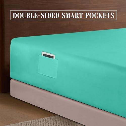 Elegant Comfort 1500 Premium Hotel Quality 18-24 Inches Deep - Extra Deep Pocket Single Fitted Sheet for High Mattress, Luxury and Softest, Smart Pocket - Wrinkle Free, Twin/Twin XL, Paradise Teal