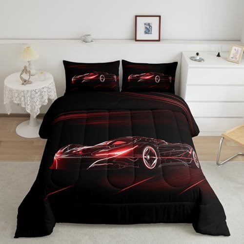 Feelyou Red Race Car Bedding Set Twin Size for Kids Teens