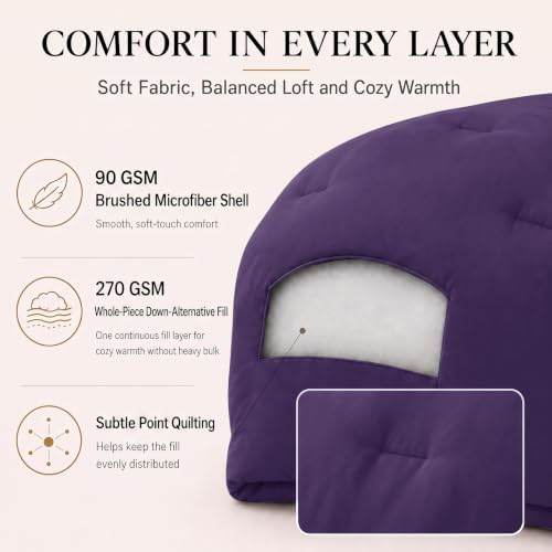 CozyLux Twin Comforter Set, 2 Pieces Down Alternative Bedding, Purple
