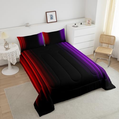 Feelyou Teens Abstract Ombre Decorations Bedding Set for Kids Women Red Purple and Black Comforter Set Geometric Modern Quilt Set Room 2Pcs Twin Size