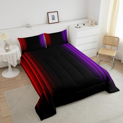 Feelyou Teens Abstract Ombre Decorations Bedding Set for Kids Women Red Purple and Black Comforter Set Geometric Modern Quilt Set Room 2Pcs Twin Size
