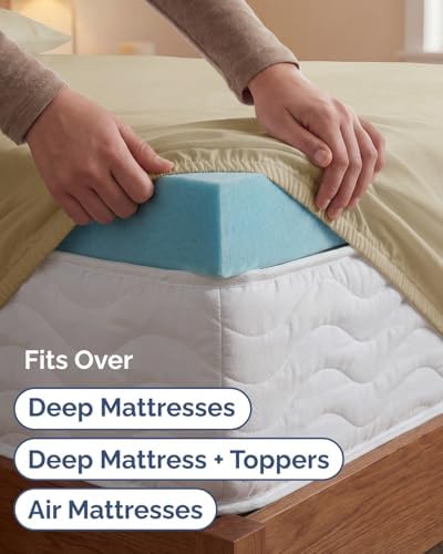 Extra Deep Twin XL Sheet Set - 3 Piece College Dorm Room - Beige