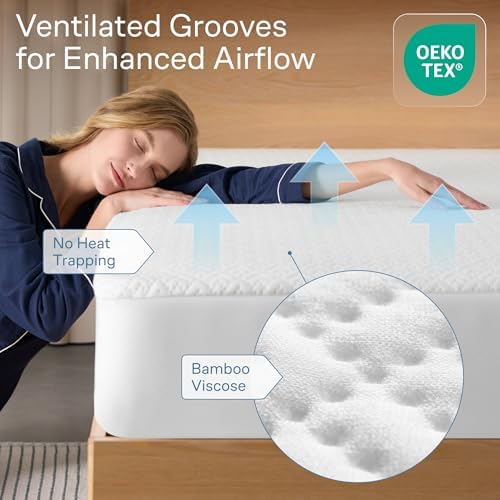 100% Waterproof Full Mattress Protector - 360 Pad Protection Against Spills, Stains & Accidents for Parents & Pet Owners - Noiseless & Cooling Viscose Made from Bamboo (White)