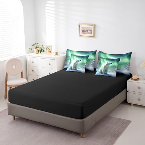Erosebridal Polar Bear Bedding Set King,3D Polar Bear Comforter Set,Arctic Wildlife Animal(Comforter+Fitted+Flat Sheet+2 Pillowcases+2 Throw Pillow Covers) 7 Pieces Northern Lights Bed Set