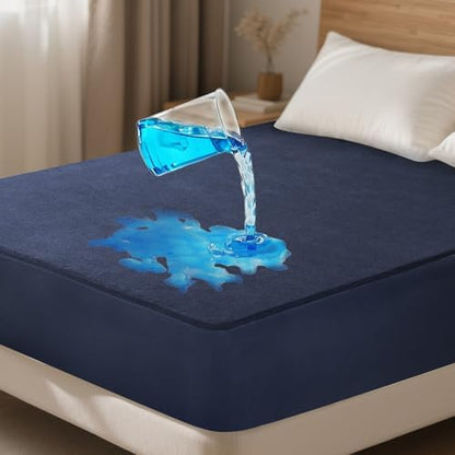 OhGeni Waterproof Mattress Protector, Full Size Mattress Pad Fitted with Deep Pocket 6"-18", Breathable Soft, Washable DirtProof Mattress Cover, Navy Blue, More Than 99 pcs fibers, Daybed Cover