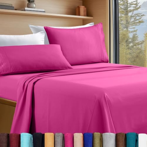 Elegant Comfort Luxury 4-Piece Bed Sheet Set - Luxury Bedding 1500 Premium Hotel Quality Microfiber, Wrinkle Resistant Cool and Breathable, Easy Elastic Fitted, RV Short Queen, Hot Pink