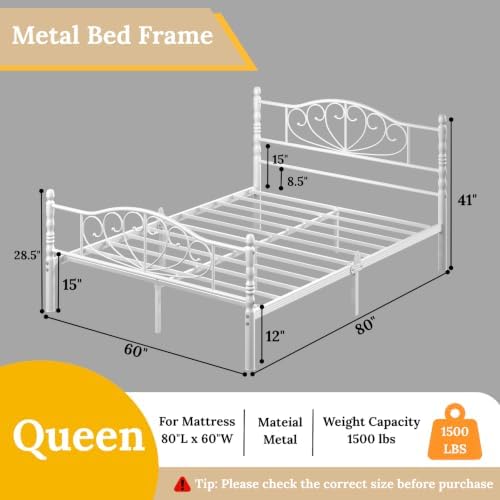 Askeld Queen Bed Frame with Victorian Style Headboard and Footboard, White