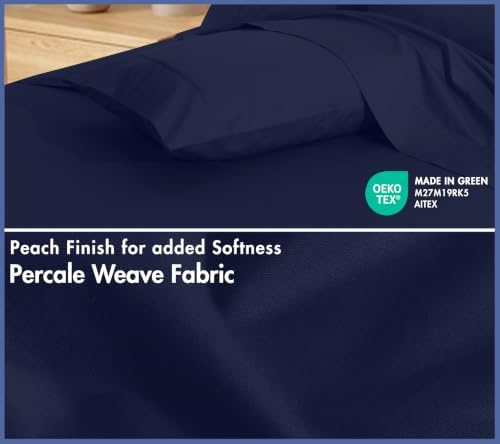 RUVANTI 100% Cotton Split King Sheets, Percale Sheets Set, Deep Navy