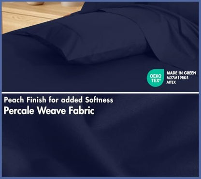 RUVANTI 100% Cotton Twin XL Sheets, Percale Weave Twin XL Set, Deep Navy