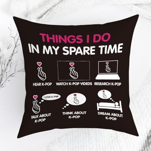 K-pop Decor, Just a Girl Who Loves K-pop Room Decor, Girls K-pop Gifts Rustic Anime Lovers Throw Pillow Covers for Living Room Home Girl Bedroom Decoration Gifts