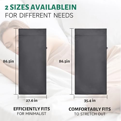 Ultralight Sleeping Bag Liner, Satin Sleep Sack, Comfy Breathable & Cooling & Silky Soft liner, Travel Sheets & Adult Sleep Sack with 2 Way Zipper, Ideal for Backpacking, Hotel, Camping, Hostels