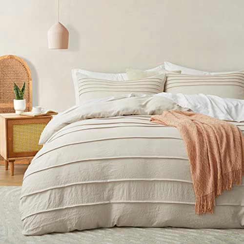 Oli Anderson 2PCS Pleated Duvet Cover Set, Beige, Twin