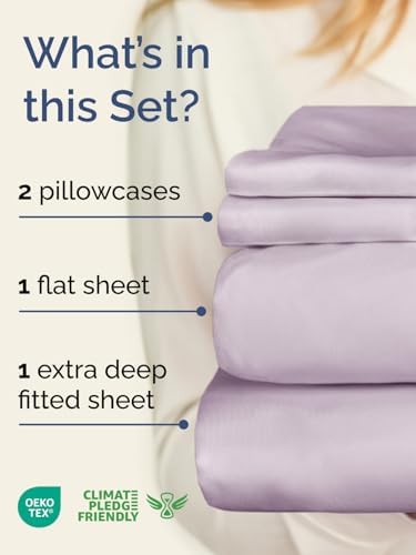 Extra Deep Queen Sheet Set - 4 Piece Breathable & Cooling - Light Lavender