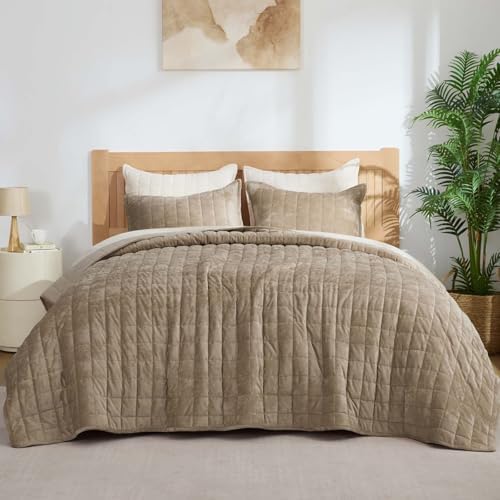 BEDELITE Velvet Quilt Set King Size, Luxury Velvet Comforter Bedding