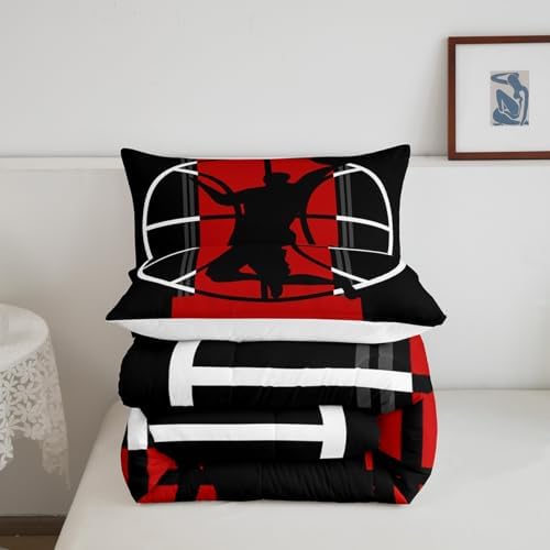 Boys Basketball King Size Comforter Set,Kids Basketball Players Pattern Decor All Season Bedding Set,Teens Sports Theme Comforter,Girls Young Man Black and Red Decor Quilt Set Bedroom Collection 3Pcs