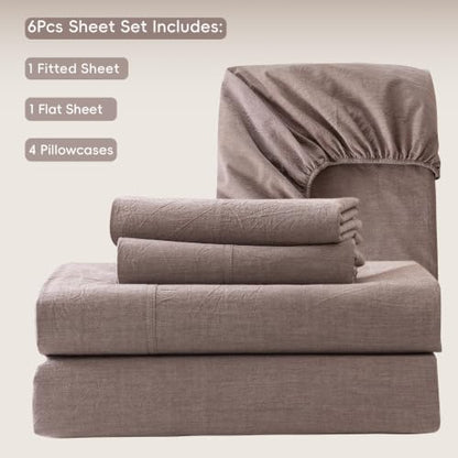 MooMee Sheet Set 100% Washed Cotton Linen-Like Extra Deep Pocket King