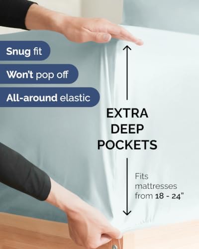 Extra Deep Flex Top Split Head King Sheet Set - 6pc Bed Sheets - Ice Blue