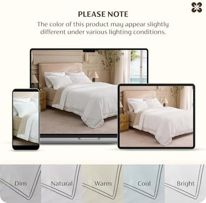 Bedsure PureWoven 100% Cotton Percale Duvet Cover King, Leaf Edge, White