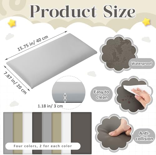 Hahafelt 8 Pack Wall Padding Headboard 15.75" x 7.87" x 1.18" Grey Colors