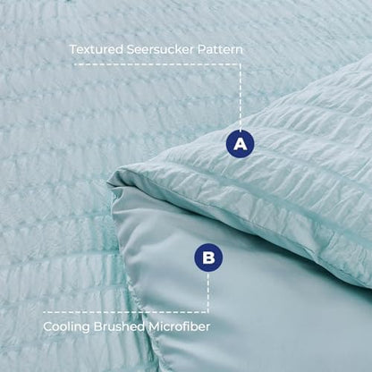 HYMOKEGE Lake Blue Twin XL Comforter Set Seersucker 5 Pieces, All Season Luxury Bed in a Bag for Bedroom, Bedding Set with Comforters, Sheets, Pillowcase & Sham