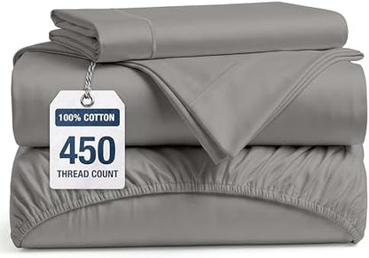 450TC 100% Long-Staple Cotton Twin XL Sheets - Soft Sateen Weave, Paloma