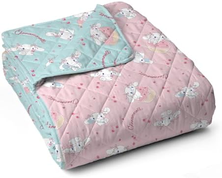Northwest Sanrio Cinnamoroll Reversible Quilted Throw, Kawaii Cherry Cupcake Pattern, for Anime Fans, Game Room, Chair or Couch, 60 x 80 Inches