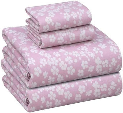 RUVANTI Flannel Sheets King Size, Pink Flora