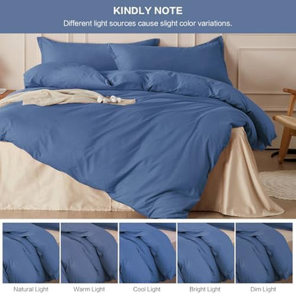 SAPHREAS 100% Washed Cotton Duvet Cover King Size Set, Linen Like Comforter Cover with Zipper Closure & Corner Ties (No Comforter), 104x90 Navy Blue